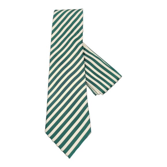 MEN'S ST. PATRICK HUNTER GREEN/WHITE DIAGONAL STRIPE TIE AND POCKET SQUA… - Picture 1 of 4